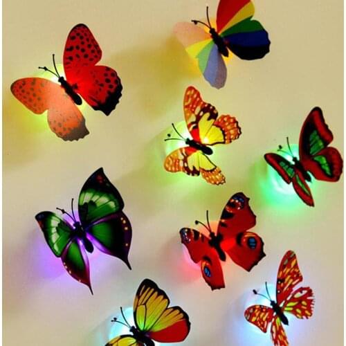 Wall Stickers Butterfly Colorful luminous LED night Lights Lovely Wall Stickers Three-dimensional House Decoration