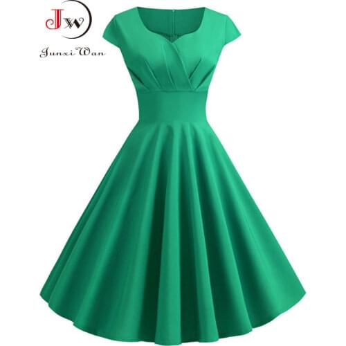 New Summer Women Vintage Dress Short Sleeve V Neck Casual Elegant Retro Pin up Party Midi Dresses Vestidos Robe Plus Size