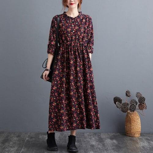 2021 New Arrival Edible Tree Fungus Fashion Women Autumn Dress Draw String Slim Office Lady Work Dress Cotton Linen Casual Dress