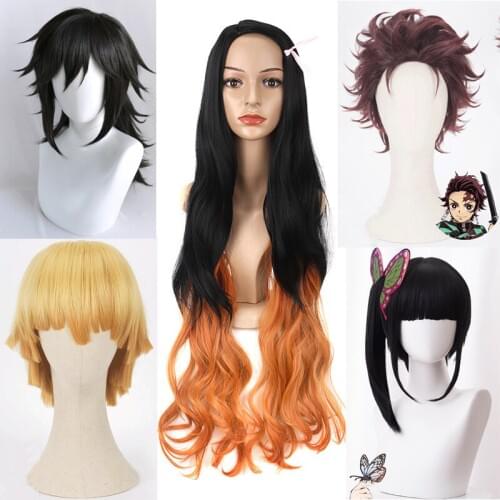 Demon Slayer Nezuko Tanjirou Kamado Wigs Demon Slayer Kimetsu no Yaiba Cosplay Wigs Zenitsu Agatsuma Golden Short Hair Costumes