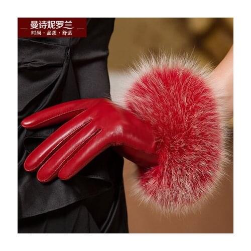 Genuine leather touch screen gloves woman high grade elegant fox fur winter keep warm gloves telefingers gloves for women MLZ019