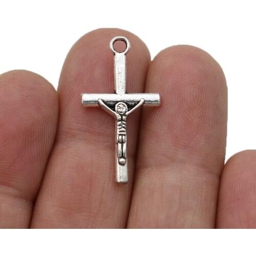 JAKONGO Antique Silver Plated Cross Jesus Charms Pendants for Jewelry Making Bracelet DIY Accessories 28x15mm 10pcs