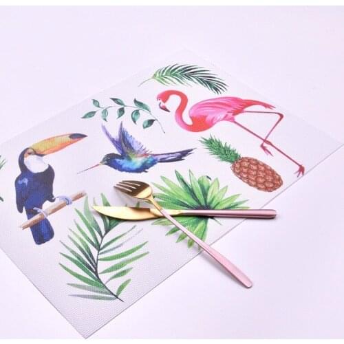 PVC Cartoon Flamingo Non-slip insulation Placemat coaster for table dinner Table Mats cotton linen Pads Home Decor