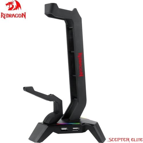 Redragon SCEPTER ELITE HA311 RGB Headphones Stand with 4 USB 2.0 HUB Ports,Headphone Holder for Gamers Gaming computer PC Desk