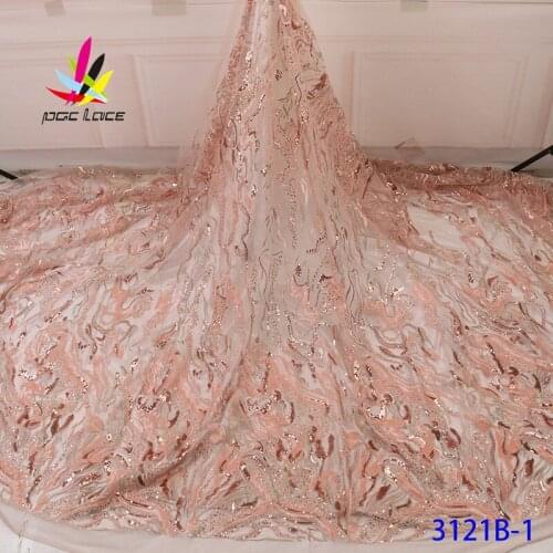 Pink Dress Sequin Lace Fabric Wedding Net Mesh Quality Nigerian Latest Design Style Green Color African French High Best Selling