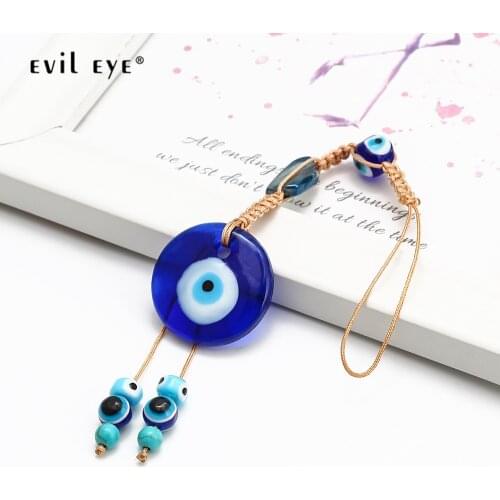 EVIL EYE Blue Turkish Evil Eye Bead Pendant Wall Hanging Decor Braided Rope Chain Decorations for Home Living Room Car NB205