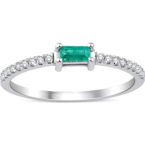 Symbol Gold 0.20 Carat Diamond Emerald Ring Baguette Chic Jewelry LoverRings Engagement Anniversary Wedding For Women
