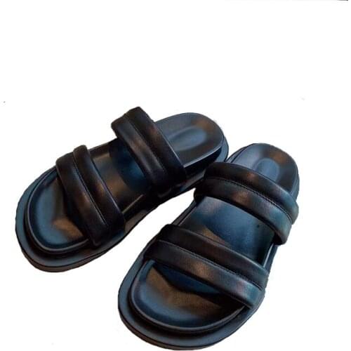 Modern Slides Female Flat With Fashion and Comfortable Platform Simple Designed Genuine Calf Leather Luxury High Quality Outdoor