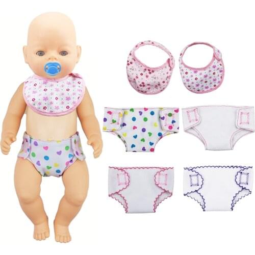 Baby Doll Accessories Feeding Set Cloth Diapers + Bibs for 43cm New Born Baby Doll or 18 inch Dolls Clothes Kid Gift GCD-10/12