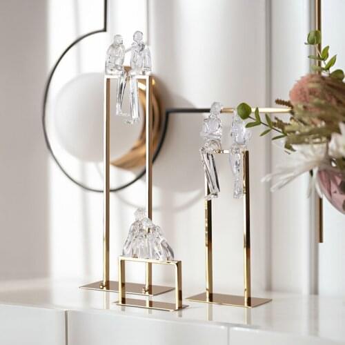 CREATIVE A PAIR OF TRANSPARENT RESIN ABSTRACT FIGURES SITTING ON METAL STAND STATUE HOME DECOR CRAFTS ROOM DECOR OBJECTS OFFICE