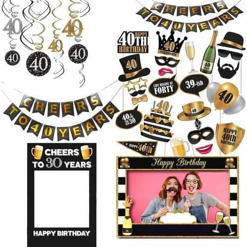 Black Gold 30 Anniversary Birthday Decoration Happy Birthday Banner Photo Props Garland Adult 30th 40th 50th 60th Birthday Party