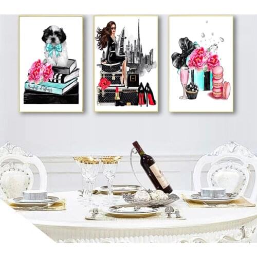 Style Girl Bedroom Decoration Girl Gift Cuadros Fashion Prints Wall Art Bag Poster Fashion Canvas Painting Wall Pictures