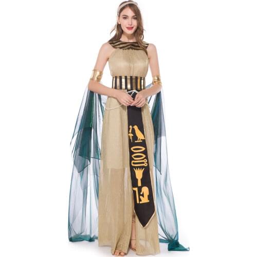 High Quality Adults Womens Carnival Party Halloween Sexy Golden Egyptian Goddess Cleopatra Fancy Dress Queen Cosplay Costume