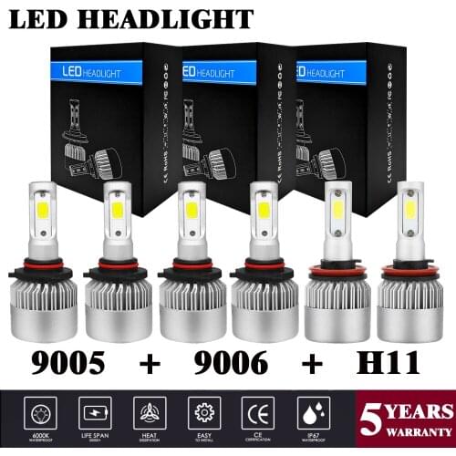 Yubao 3Sets/6Pcs For Toyota RAV4 06-12 Matrix Corolla 09-13 9005 Hight + 9006 Low LED Headlight 108W 6500K + H11 Fog Bulbs Lamps