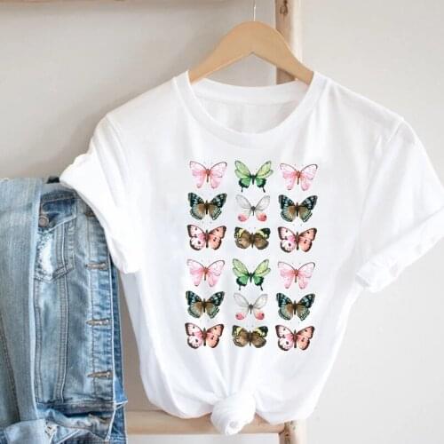 Women Kawaii Butterfly Cartoon 90s Ladies Spring Summer Clothing Fashion Clothes Print Tee Top Tshirt Female Graphic T-shirt
