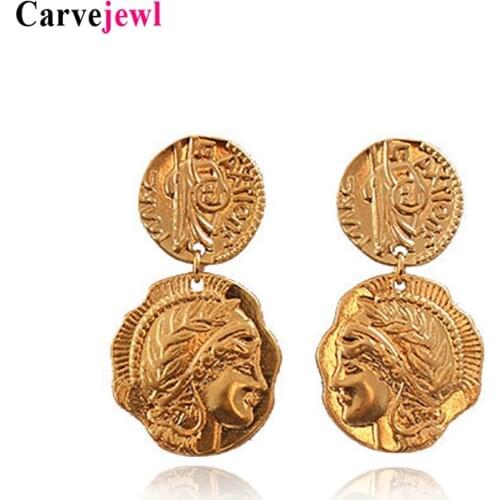 Carvejewl Vintage Ladies Queen Head Portrait Coin Earrings Women Party Round Disc Face Medal Gold Silver Color dangle earrings