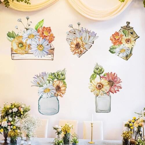 1 Sheet Wall Stickers Multi-color Ornamental Self Adhesive Bottle Pot Growing Plants Flower Wall Decal for Nursery Wall Decor