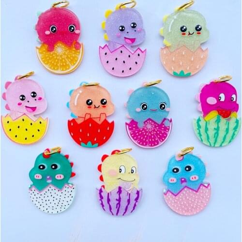 10 Cute Cartoon Dinosaur Series Acrylic Pendant Key Chain Pendant Necklace Pendant For DIY Decoration Accessories 037