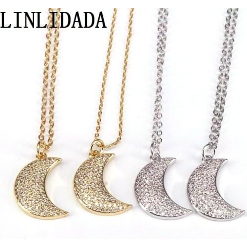 10Pcs, Fashion clear cz necklace,moon shape cubic zircon component,women jewelry Charm wholesale