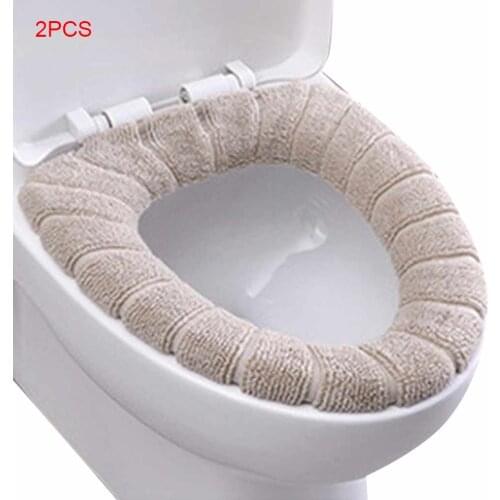 2 Pieces Bathroom Soft Thicker Warmer Stretchable Washable Cloth Toilet Seat Cover Closestool Pads