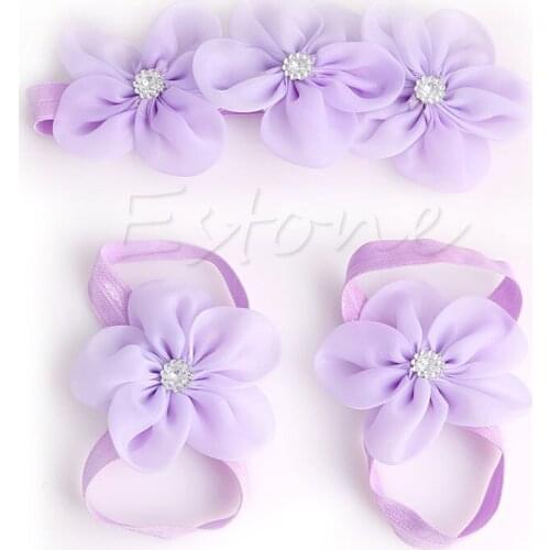3pcs/set Baby Girl Kids Barefoot Sandals Shoes Headband Crystal Flower Foot Band Dropshipping