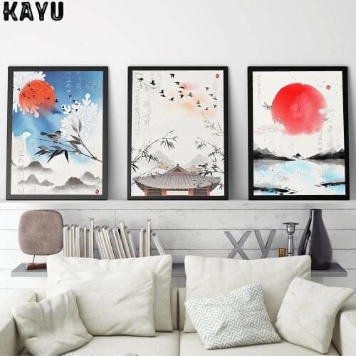 Abstract Painting Scenery Wall Art Vintage Painting Canvas Art Print Asian Decor Home Korean Mountain Water Landscape Poster
