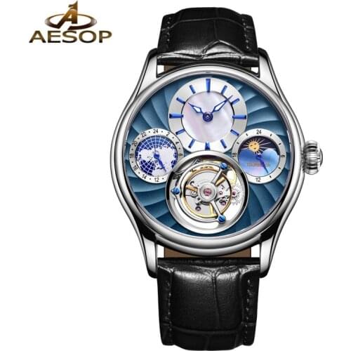 Relogio Masculino AESOP Brand Luxury Original Tourbillon Automatic Watches Men Fashion Waterproof Mechanical Wristwatch Clock