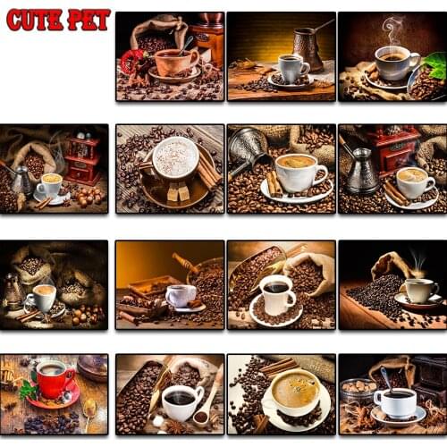 Diamond Embroidery Coffee beans Mosaic Crystal 5D Cross Stitch Full Square Drill Diamond Painting Cafe poster DIY Decor Painting
