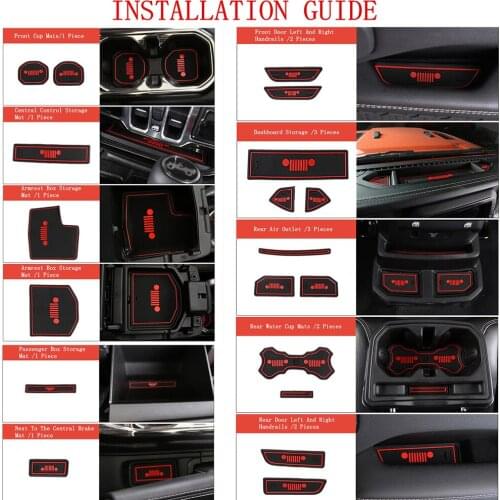 Car interior water coaster 19-piece Anti-slip mat dedicated to for Jeep18 Wrangler JL door slot pad