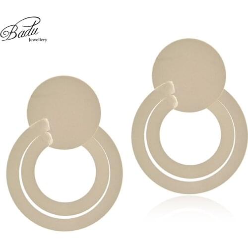 Badu Gold Big Metal Earring Round Circle Studs for Women Punk Earrings Geometric Fashion Jewelry Gift for Girls Wholesale