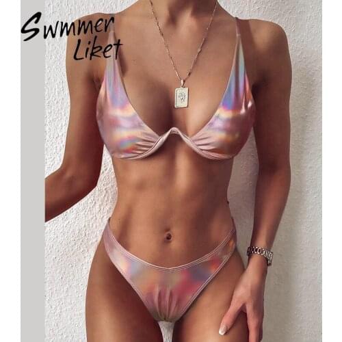 Shiny two piece suit Push up bikini 2020 High cut swimwear women bathers Sexy bathing suit Triangle biquini swimsuit female new