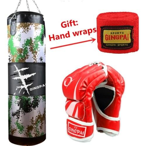 One set MMA Sanda Boxing Empty Fill Sandbags Boxing Gloves Half Mitts Punching Bags Hand Wraps Set Sports Fitness Equipment Suit