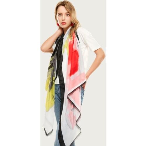 Painting Design Large Head Scarf Women Thin Hijab Soft Smooth Sarong Travel Cotton Long Shawl [6717]