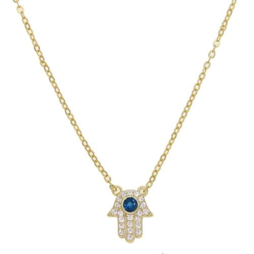 Big blue eye hamsa hand cz necklace fine 925 sterling silver matal gold color top quality factory turkish lucky girl jewelry