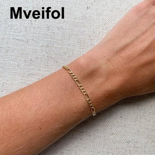 Mveifol Stainless Steel Figaro Chain Bracelet for Women Stacking Layered Cuban Link Paperclip Herringbone Link Bracelets