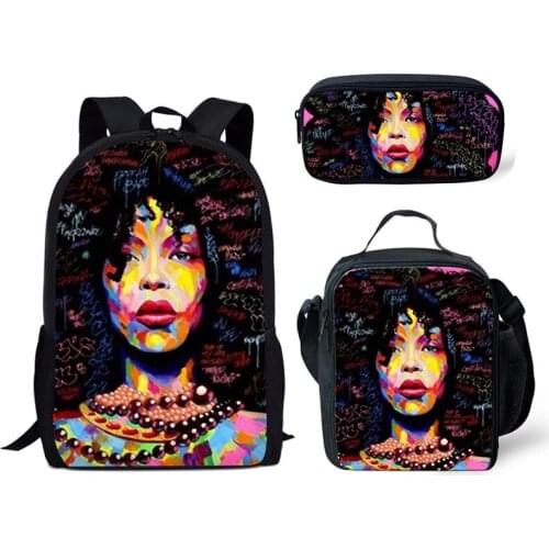 Colorful black Women Custom pattern Girls School Bags for Kids 3pcs School Bag Set Children Bookbags Students School Rucksack
