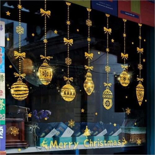 DIY Golden Merry Christmas Deer Snowflake Wall Stickers Home Decor Shop Window Glass Decor Festival Mural Wall DIY Art Decals