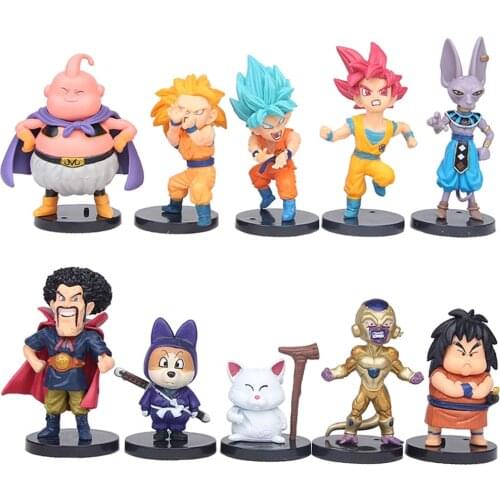 10pcs/Set 4-9cm Dragon Ball Z DBZ Anime Super Saiyan Son Goku Buu Frieza Freeza Mark Cat Dog Action Figure Model Toys Brinquedos