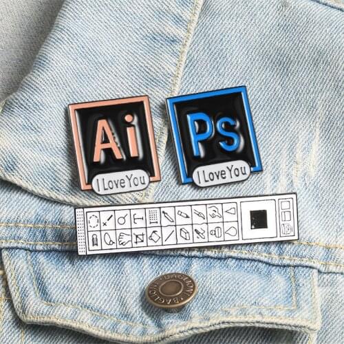 Adobe Illustrator Photoshop Ai Brooches PS Toolbar Label Pins Badge Computer Software Icon Enamel Pin Designer Artist Jewelry