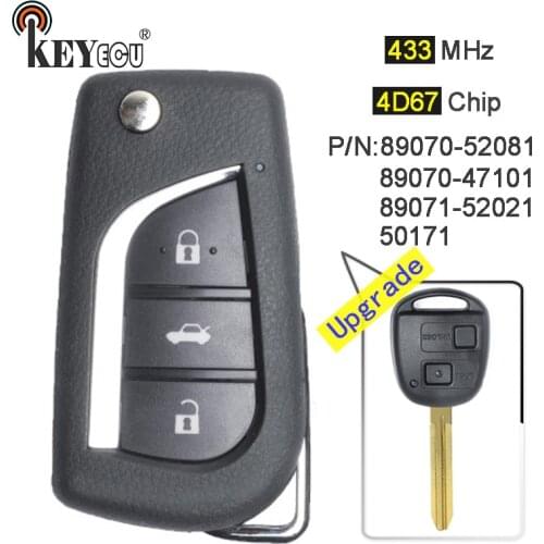 KEYECU 433MHz 4D67 Chip P/N: 50171 89070-47121/ 52021/ 52081 Upgraded Flip Folding 2 Button Remote Car Key Fob for Toyota RAV4