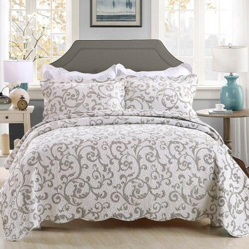 CHAUSUB Quality Quilt Set 3PCS Washed Cotton Quilts Bedspread Quilted Bed Cover Pillow Shams Printed Coverlet Set King Size