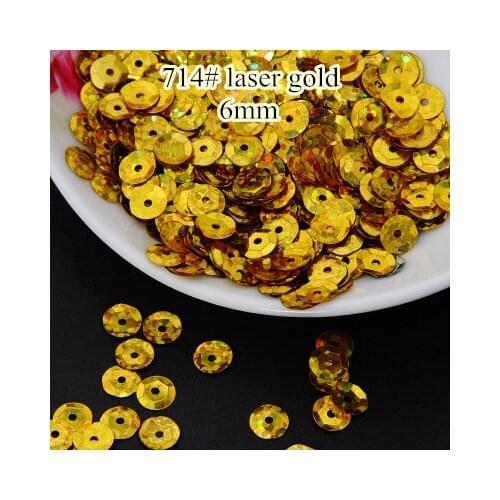 Laser Bright 50g 6mm Cup Round Sequins Laser Sequins Paillettes Sewing Sequins Decoration Hologram Sequins 714# Laser Gold