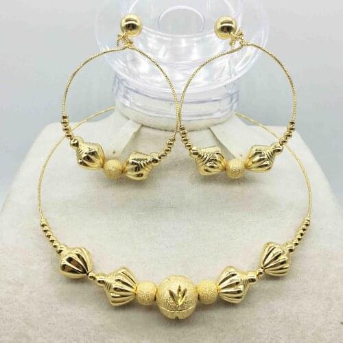 Fashion Dubai gold jewelry set African bridal wedding gift for women Saudi Arabia Necklace Earrings collar jewelry