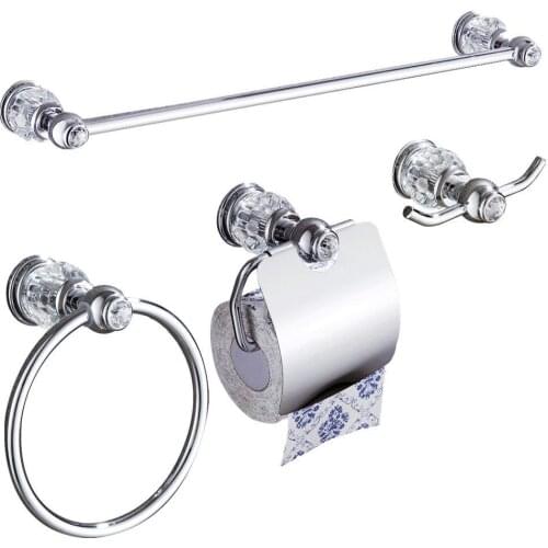 Chrome Bathroom Accessories Set Towel Ring Wall Mounted Brass Crystal Towel Holder Toilet Roll Paper Holder With Hook