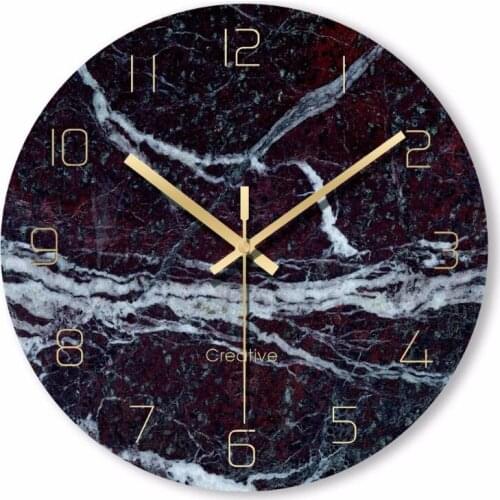 Modern minimalist marble texture glass wall clock living room entrance wall decoration round quartz clock silent clock WF1105