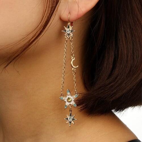 New Fashion Vintage Rhinestone Moon Star Long Tassels Dangle Earrings for Women Jewelry Gifts