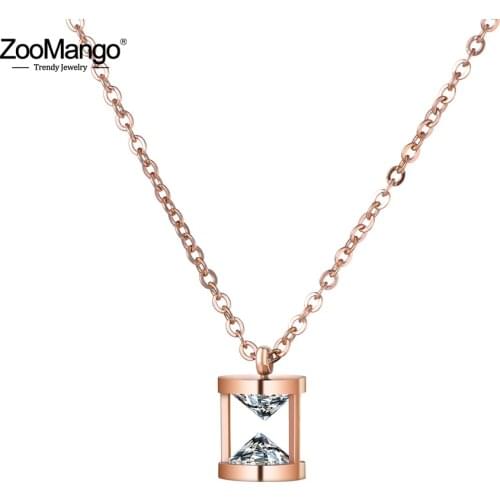 ZooMango Funnel Shape Pendant Necklaces Rose Gold AAA CZ Stainless Steel Choker Necklace Jewelry Valentines Day Present ZN18266