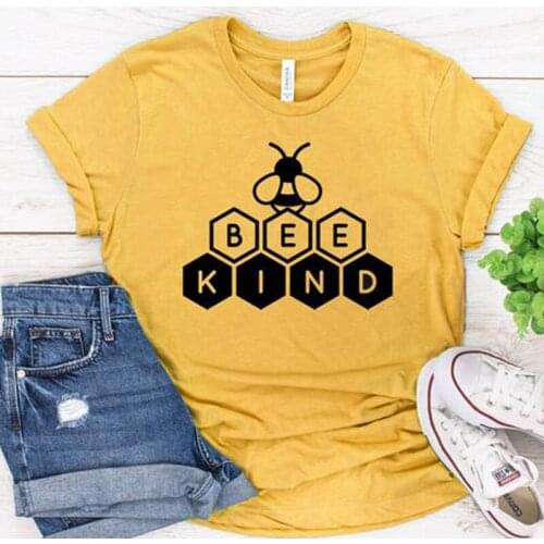 Bee Kind Honeycomb T Shirts Women Yellow Black T-shirt 90s Grunge Nature Vegan Tshirt Save The Erath Bees Tops Tee Dropshipping