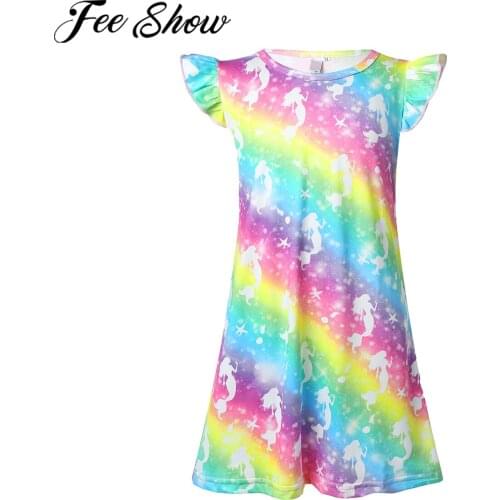 Girls Princess Mermaid Dress Summer Cotton Short Sleeve Casual Dress Kids Sleepwear Girls Nightdress Nightgown Children Pajamas