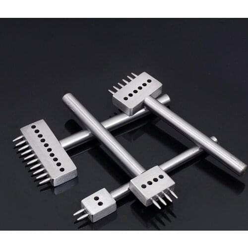 Leather Punching Tool 1/2/4/6/10 Prong 4/5/6/8mm Hole Spacing Round1mm Diameter Pricking Iron for Leather Craft with Storage Box